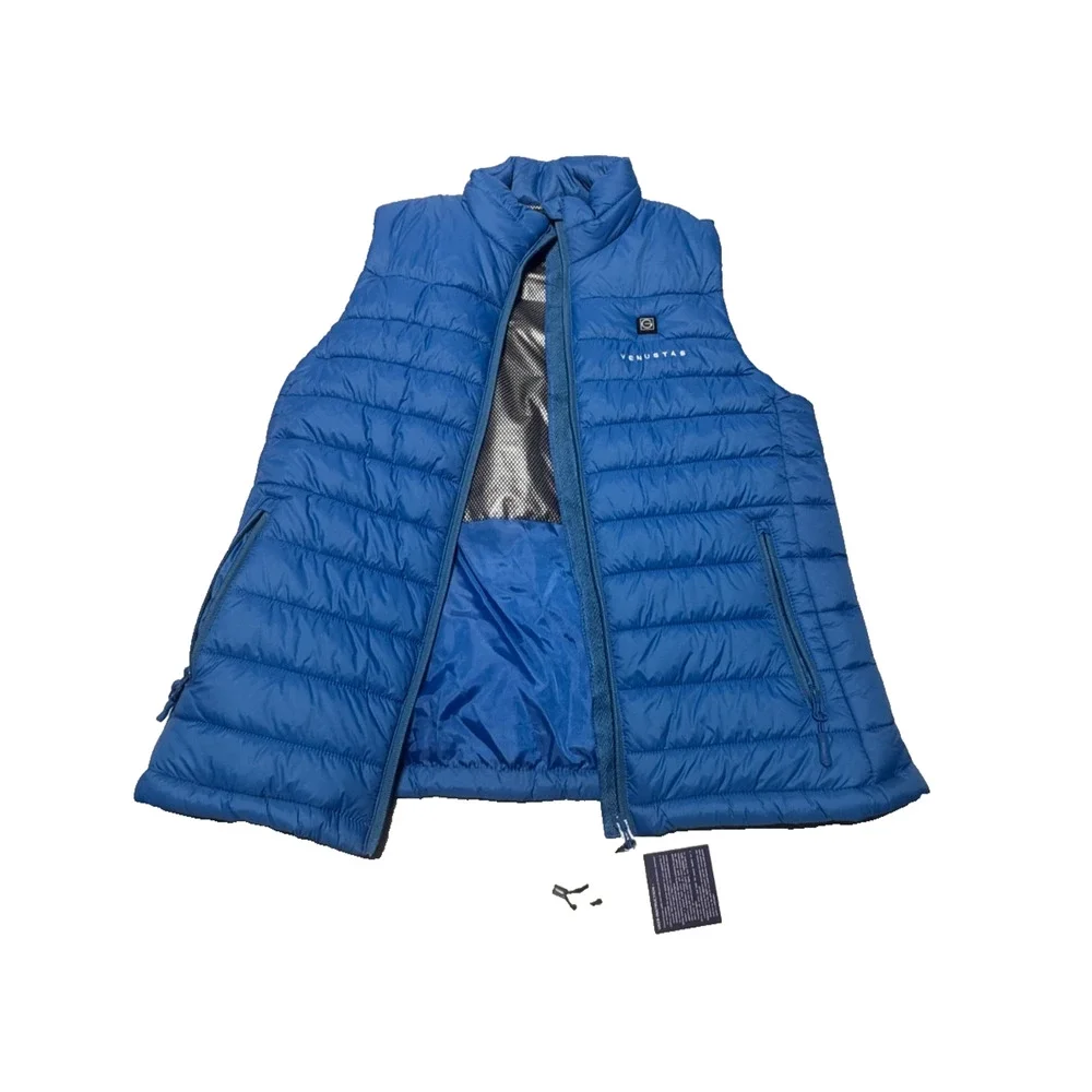 NWT Venustas 2038 Puffer Vest Womens M Blue Nylon Lined Full Zip Holder Pocket - Picture 3 of 13